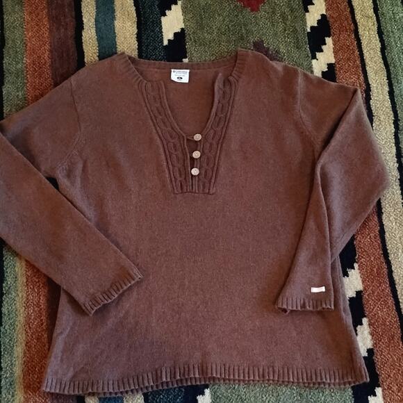 Columbia Cotton & Angora Brown Pullover Button Detail Athleisure Knit Sweater XL - Picture 7 of 14